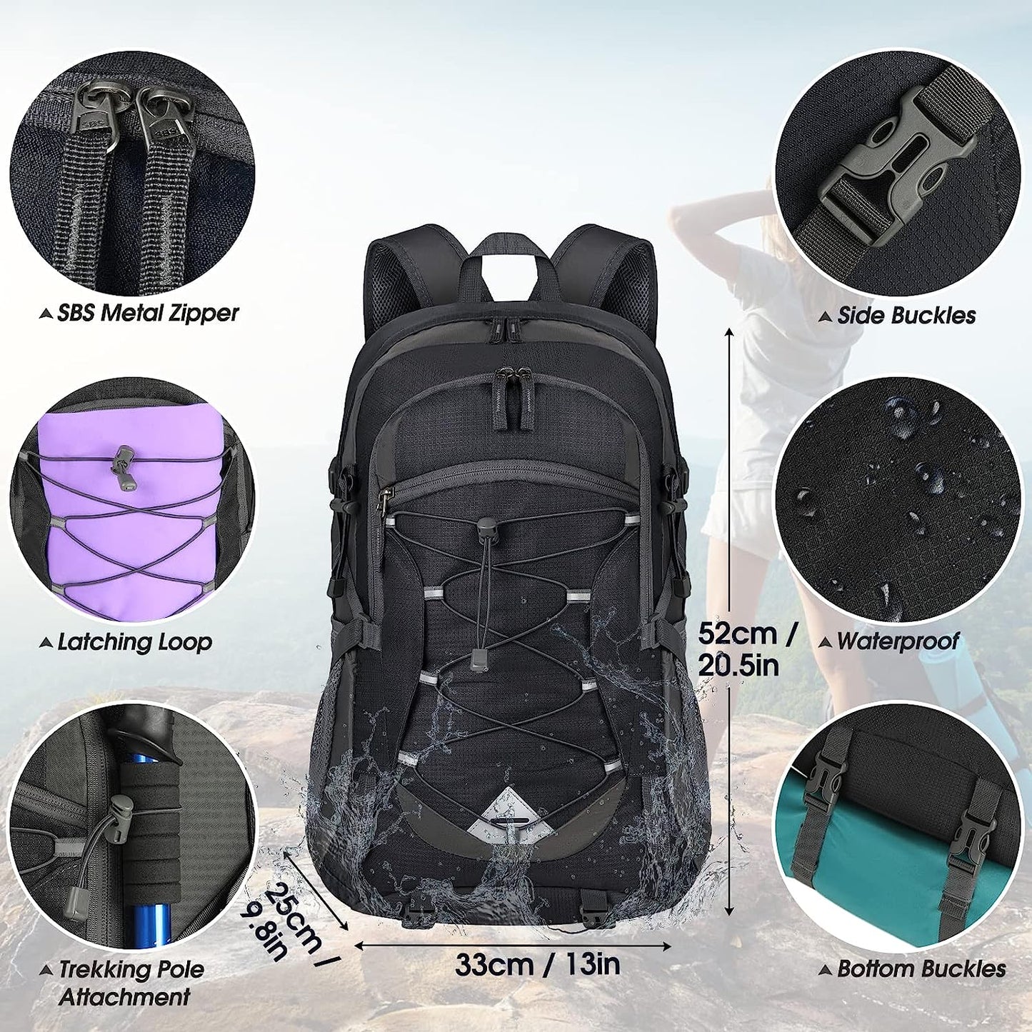 **40L Lightweight Hiking Backpack – Foldable, Water-Resistant Daypack for Camping, Cycling & Outdoor Adventures**