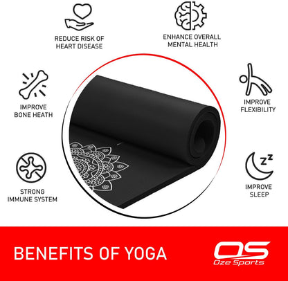 Yoga Mat Exercise NBR Fitness Foam Mat Extra Thick Non-Slip Large Padded High Density Ideal for Hiit Pilates Gymnastics Mats Fitness & Workout with Free Carry Strap