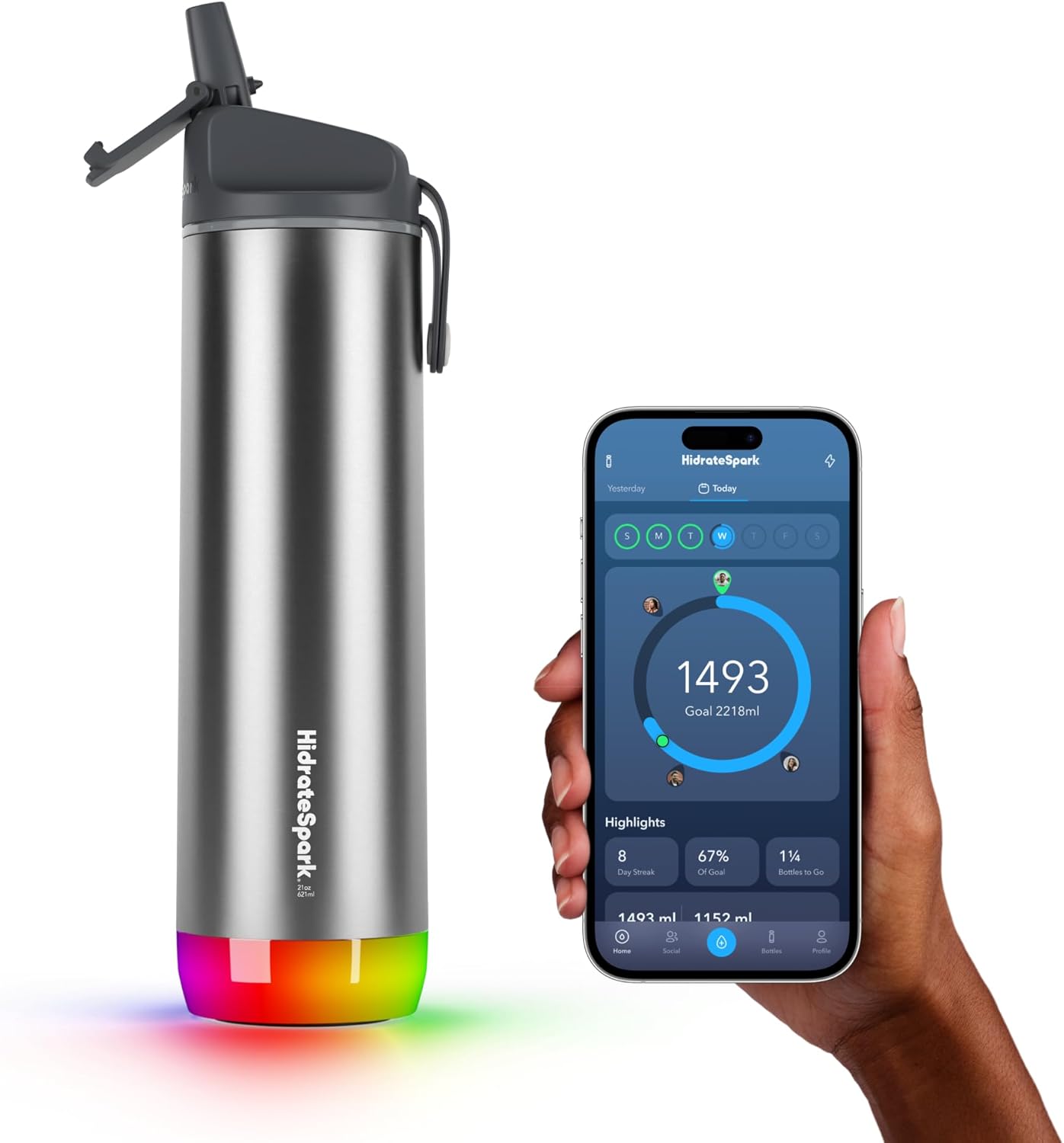 PRO Smart Water Bottle – Insulated Stainless Steel with LED Reminder & Bluetooth, 21 Oz