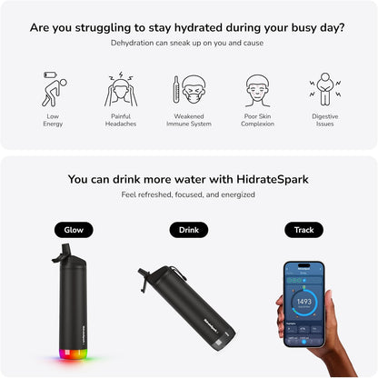 PRO Smart Water Bottle – Insulated Stainless Steel with LED Reminder & Bluetooth, 21 Oz