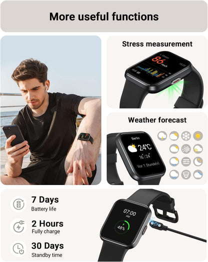 Smart Watch for Men Android & Iphone, Alexa Built-In, 1.8" Touch Screen Fitness Tracker with Answer/Make Calls, IP68 Waterproof Heart Rate/Sleep/Spo2 Monitor, Pedometer, 100+ Sport Modes