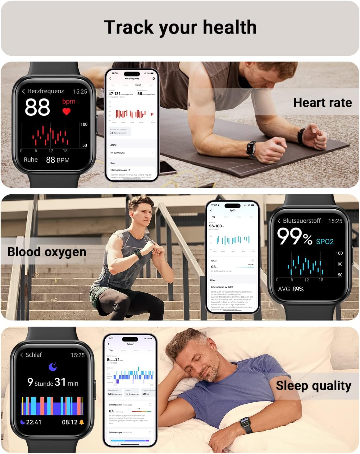 Smart Watch for Men Android & Iphone, Alexa Built-In, 1.8" Touch Screen Fitness Tracker with Answer/Make Calls, IP68 Waterproof Heart Rate/Sleep/Spo2 Monitor, Pedometer, 100+ Sport Modes