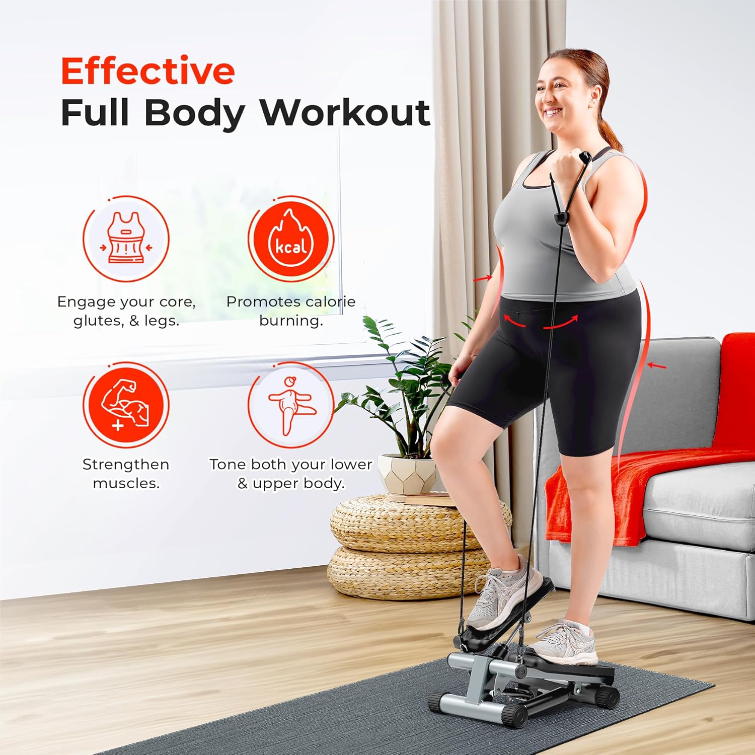 Mini Stepper for Exercise with Resistance Bands, Digital Monitor, and Optional Twist Motion – Low-Impact Stair Step Cardio Equipment for Full-Body Workout