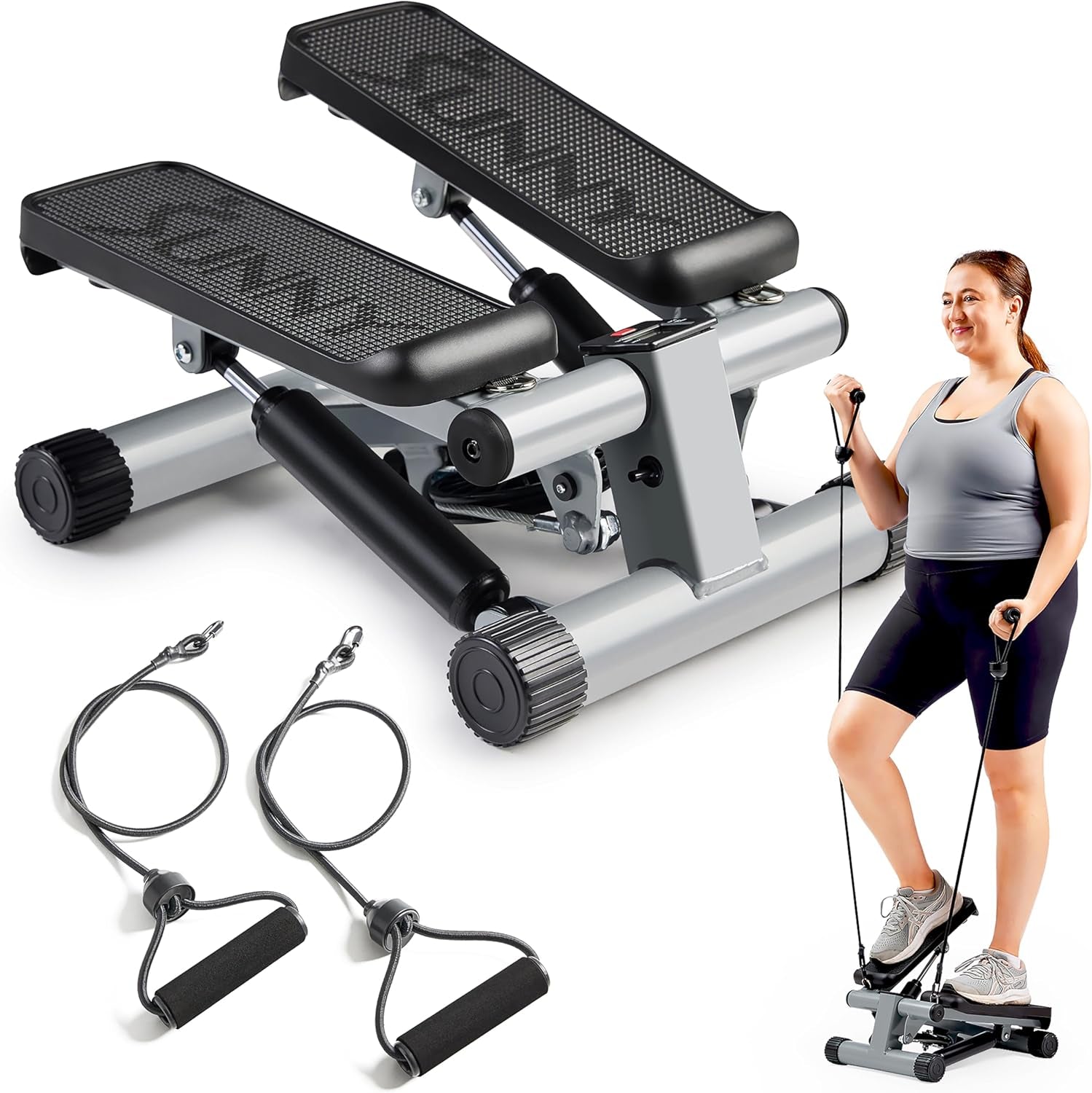 Mini Stepper for Exercise with Resistance Bands, Digital Monitor, and Optional Twist Motion – Low-Impact Stair Step Cardio Equipment for Full-Body Workout