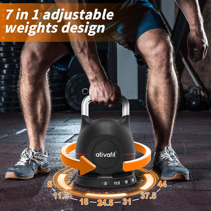 7-in-1 Adjustable Kettlebell (5-44Lbs) with Aluminum Handle & Safety Lock