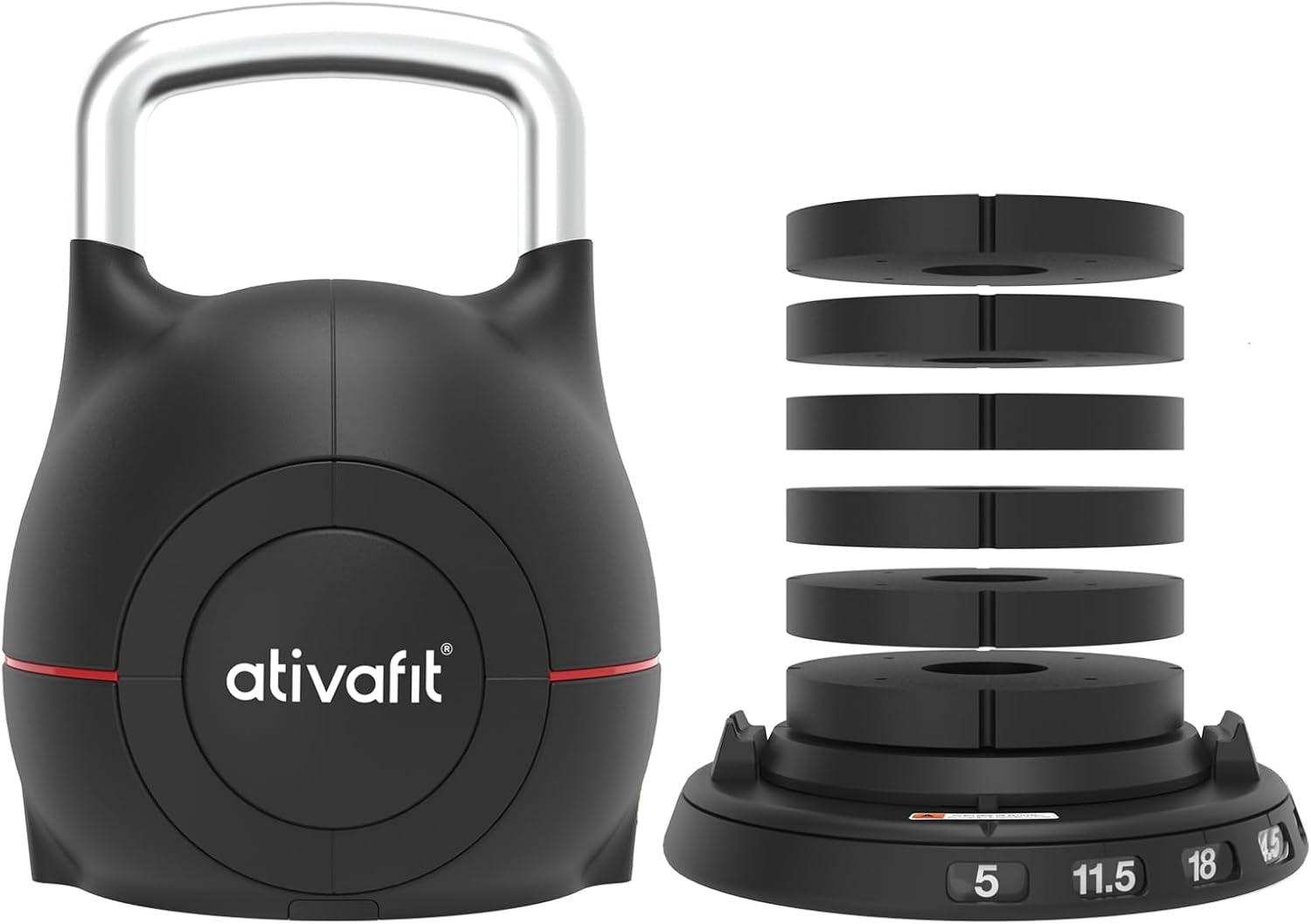 7-in-1 Adjustable Kettlebell (5-44Lbs) with Aluminum Handle & Safety Lock