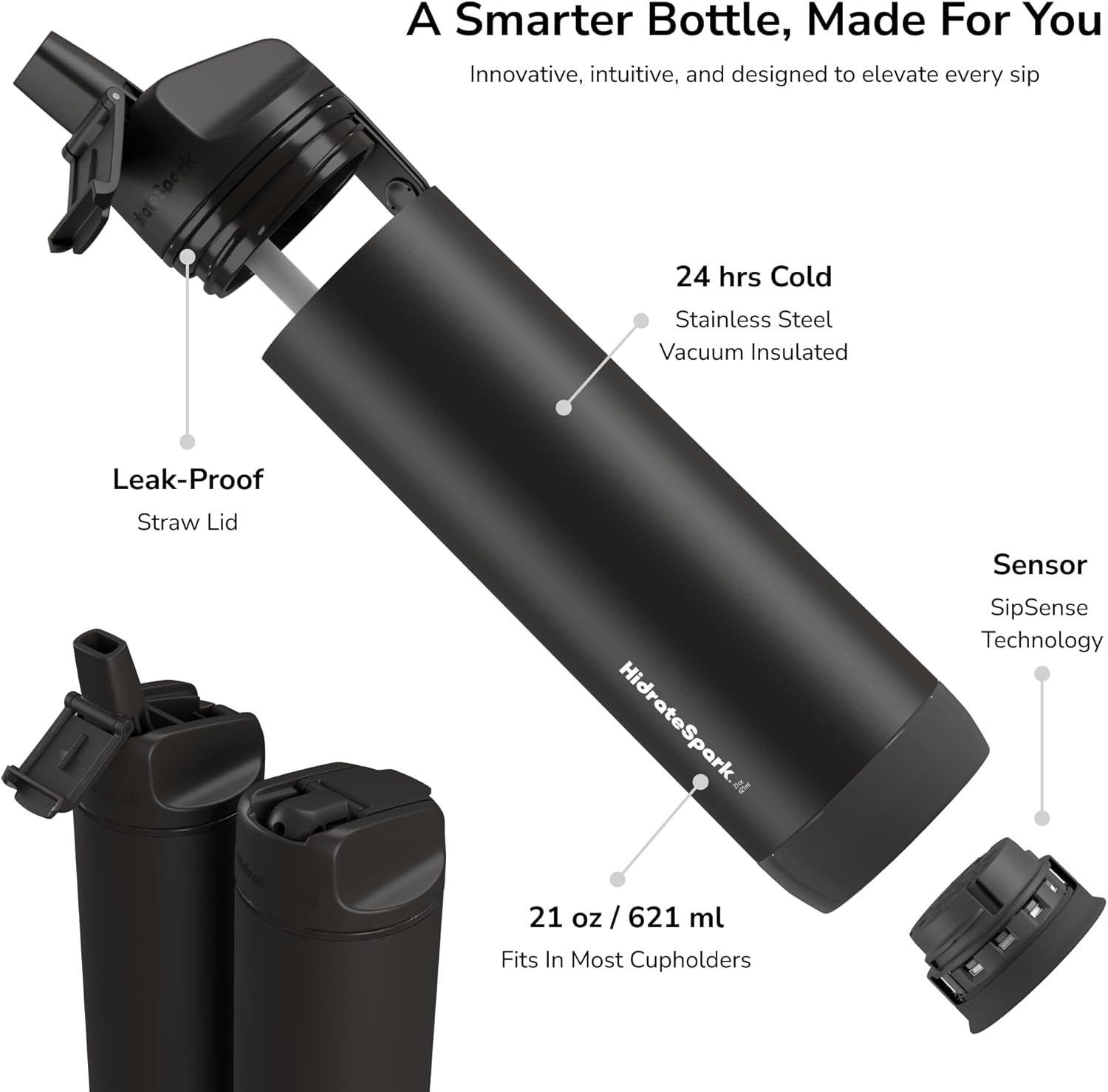 PRO Smart Water Bottle – Insulated Stainless Steel with LED Reminder & Bluetooth, 21 Oz